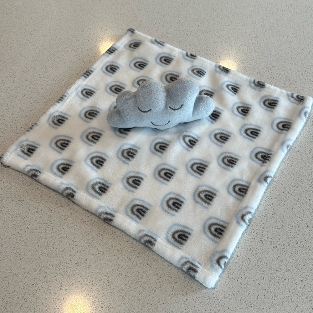 HB Hudson Gray Storm Cloud Baby Security Blanket Lovey 13" Plush Clouds Rainbows